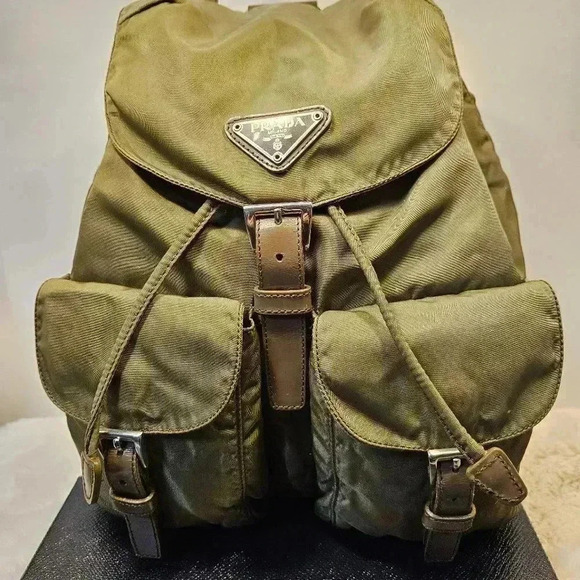 Prada Tessuto Drawstring Khaki Green  Backpack - Picture 1 of 16